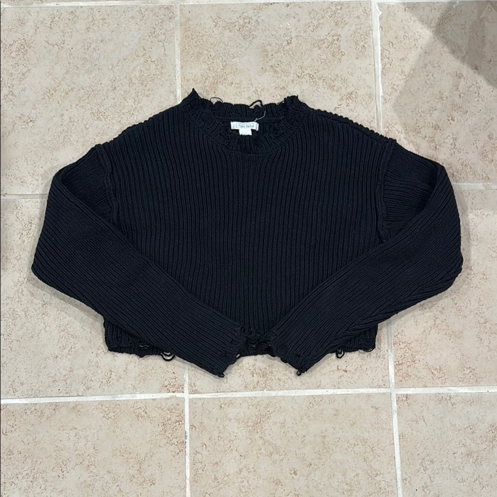 Full Tilt Black Ribbed Crop Long Sleeve Sweater